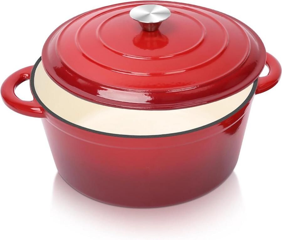 Gietijzeren Stoofpan Dutch Oven Brood Bakken Zelf-basterend Deksel 28 cm Rood