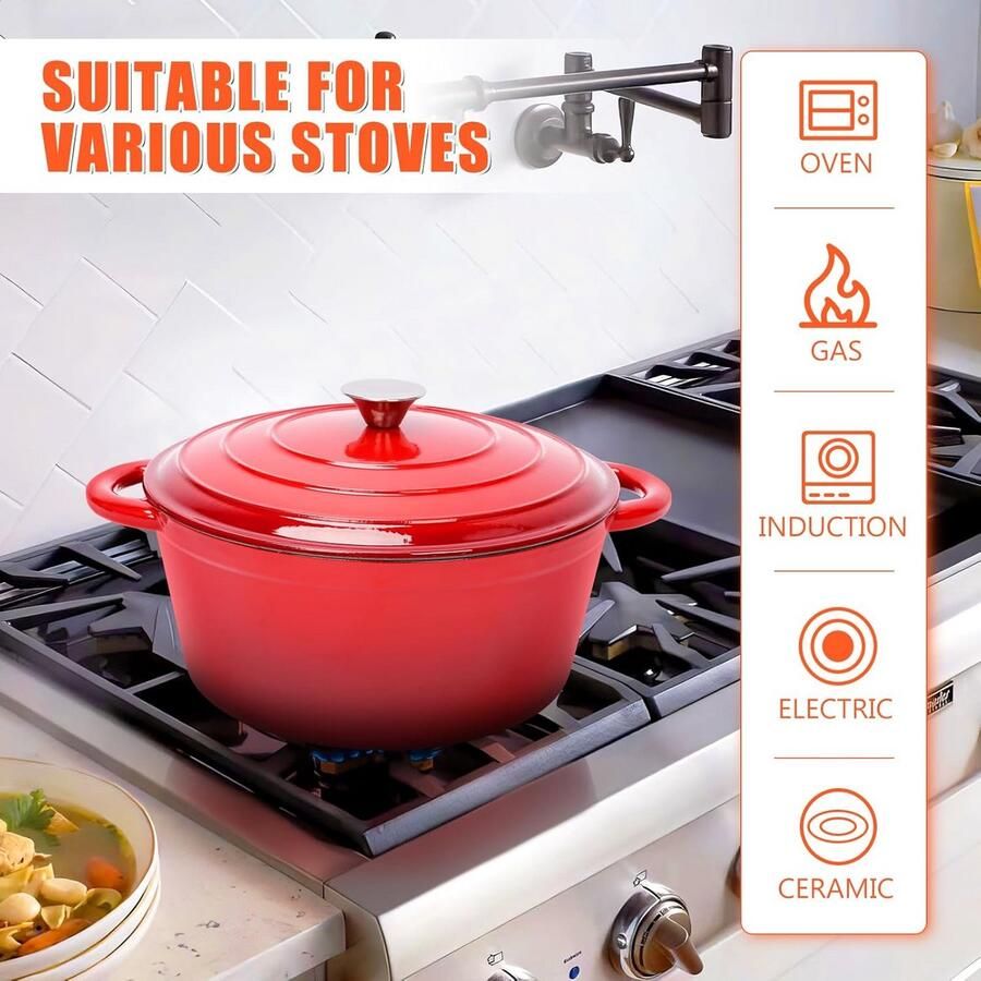 Gietijzeren Stoofpan Dutch Oven Brood Bakken Zelf-basterend Deksel 28 cm Rood