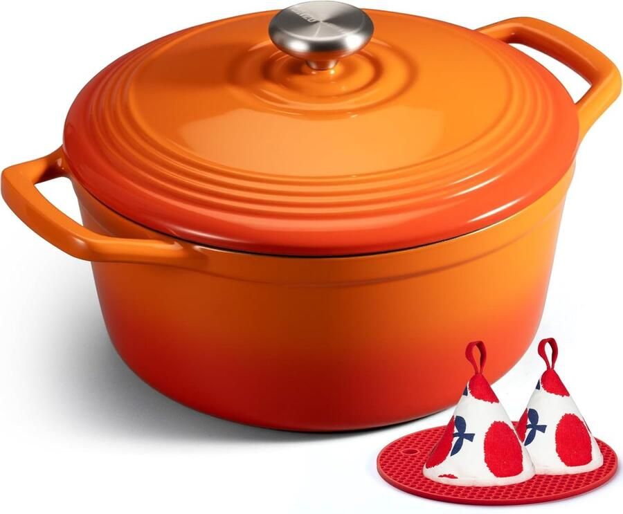 Gietijzeren Stoofpan Emaille Braadpan Langzaam Garen Gelijkmatige Warmteverdeling 26 cm Diameter Oranje