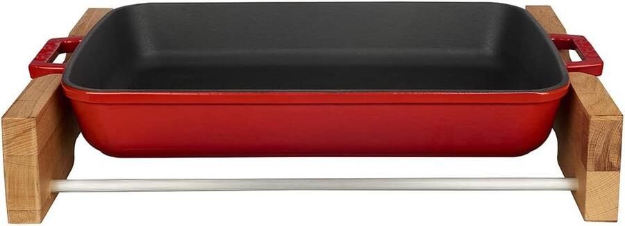 Gietijzeren Stoofpan Hapjespan Braadpan Langzaam Garen Gelijkmatige Warmteverdeling 26 x 40 x 6 cm Rood