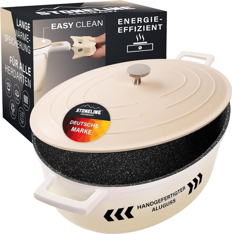 Gietijzeren Stoofpan met Deksel 32 cm 6.6L Voor Alle Warmtebronnen