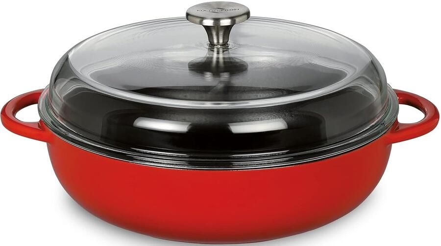 Gietijzeren Stoofpan met Glasdeksel Rond 24 cm voor Alle Warmtebronnen