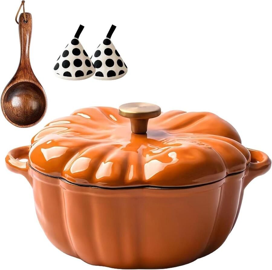 Gietijzeren Stoofpan Ovenschaal Kookpot Stoofschotels Maken Pompoen Vorm 25 cm Oranje