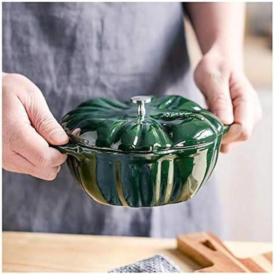 Gietijzeren Stoofpan Pompoenpan Soeppan Langzaam Koken Gelijkmatige Warmteverdeling 16 cm Zwart