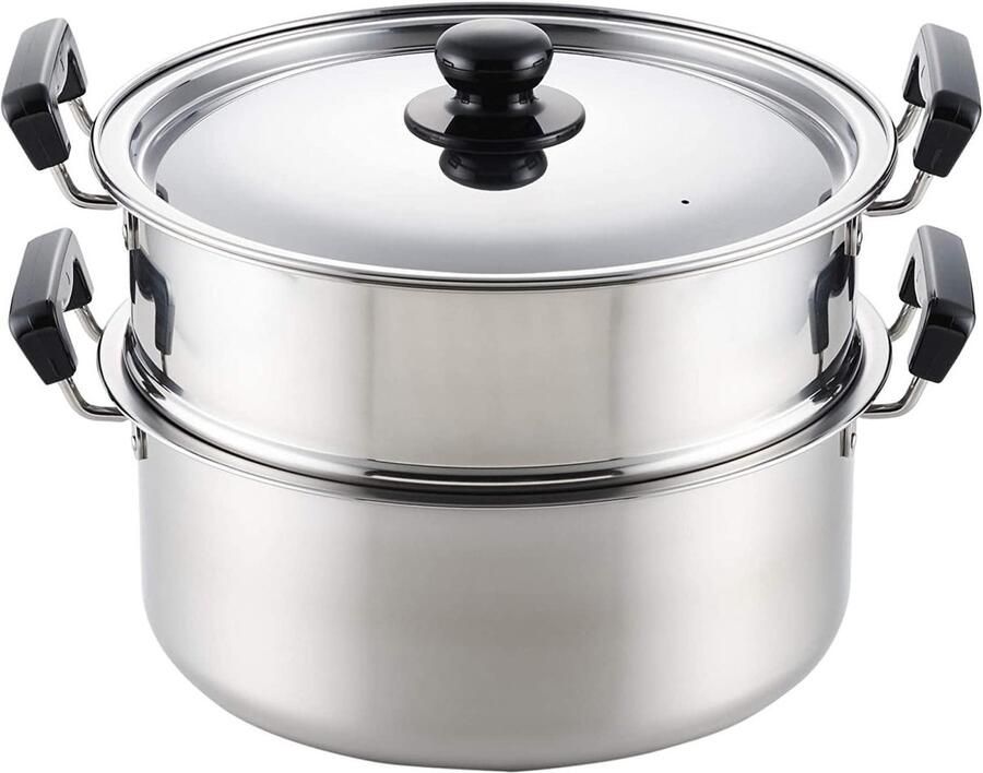 Gietijzeren Stoompan Stoomkoker Gezond Koken Grote Capaciteit 28 cm Zwart