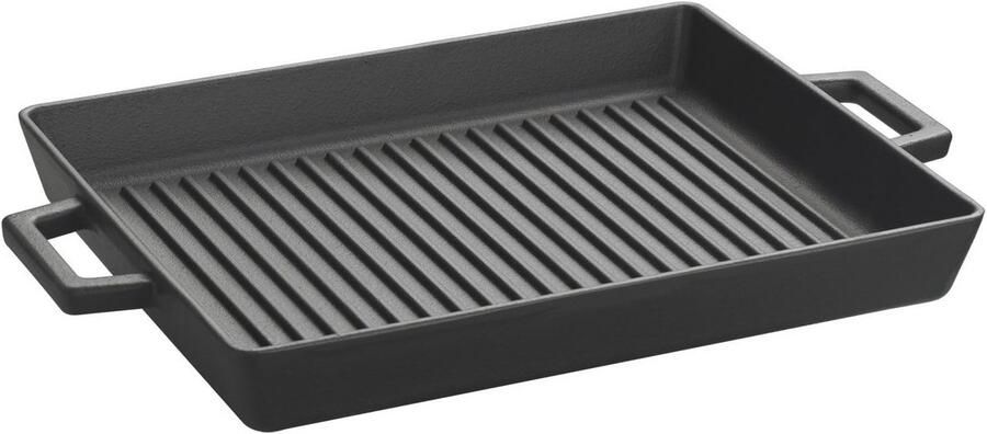 Gietijzeren Tafel Grillpan 32x26 cm met 2 Handvatten Mat Zwart