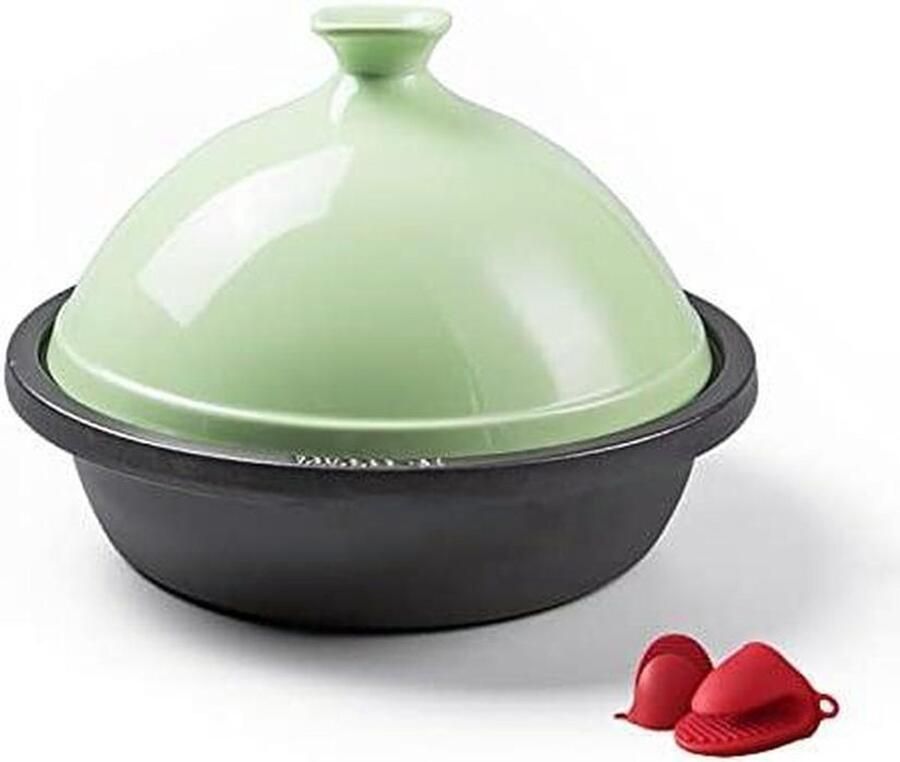 Gietijzeren Tagine Pot Geëmailleerde Braadpan Langzaam Koken Handgemaakt Ontwerp Inductie Geschikt Groen