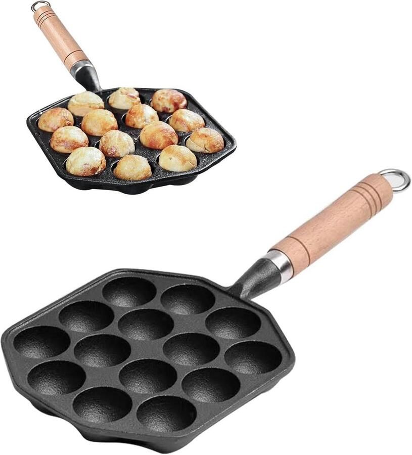 Gietijzeren Takoyaki Pan 14 Gaten Multifunctionele Bakplaat voor Inductie en Alle Kookplaten