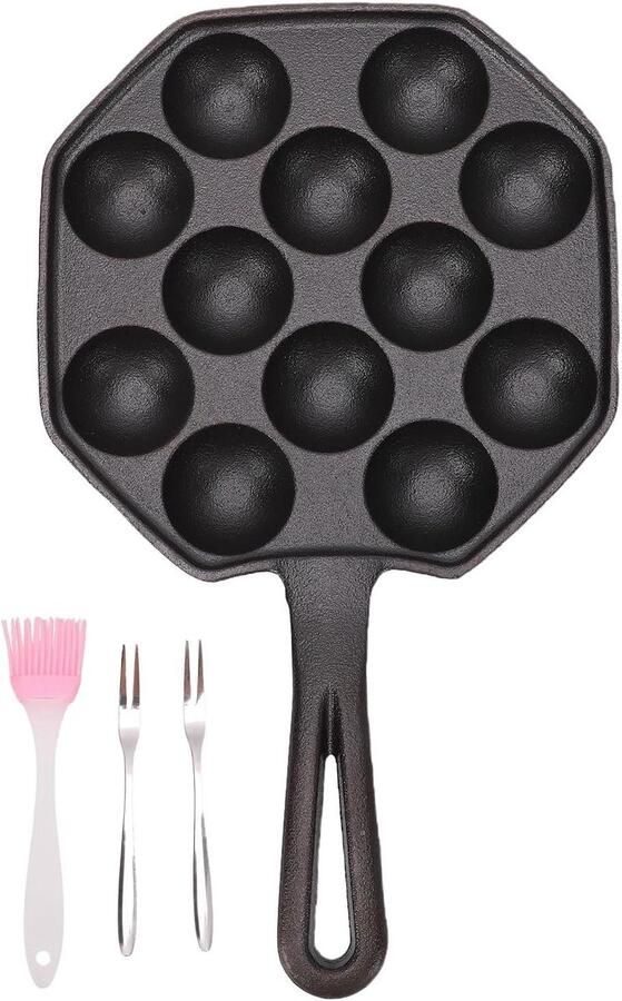 Gietijzeren Takoyaki Pan Octopus Bal Maker Thuis Snacks Maken 12-gaats Anti-aanbak 165x275cm Zwart