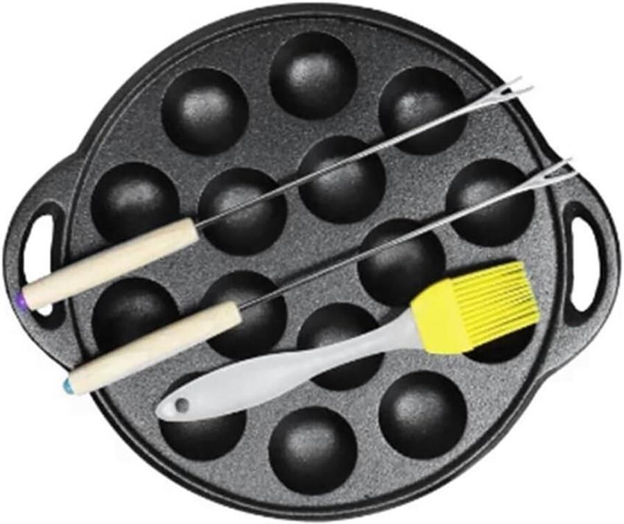 Gietijzeren Takoyaki Pan Octopus Ballen Bakplaat Snelle Maaltijden Bereiden 15 Gaten Ontwerp 1625 Gram Zwart