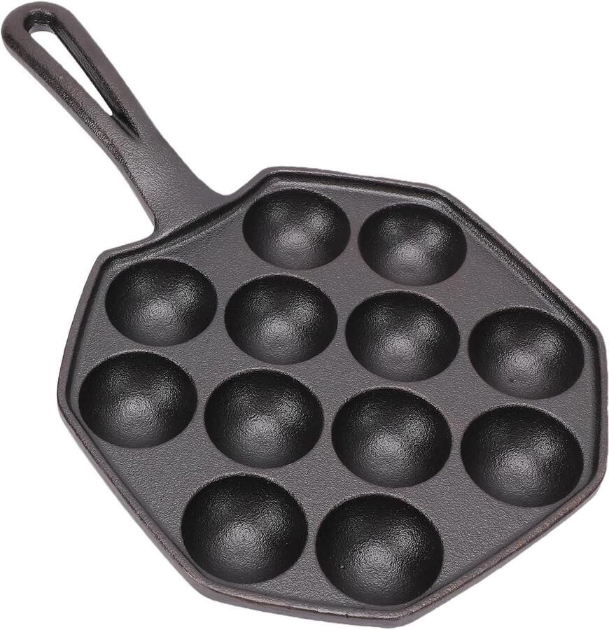 Gietijzeren Takoyaki Pan Octopusbal Maker Japanse Snacks Maken 12-Gaats Anti-aanbak 16.5 x 27.5 cm Zwart