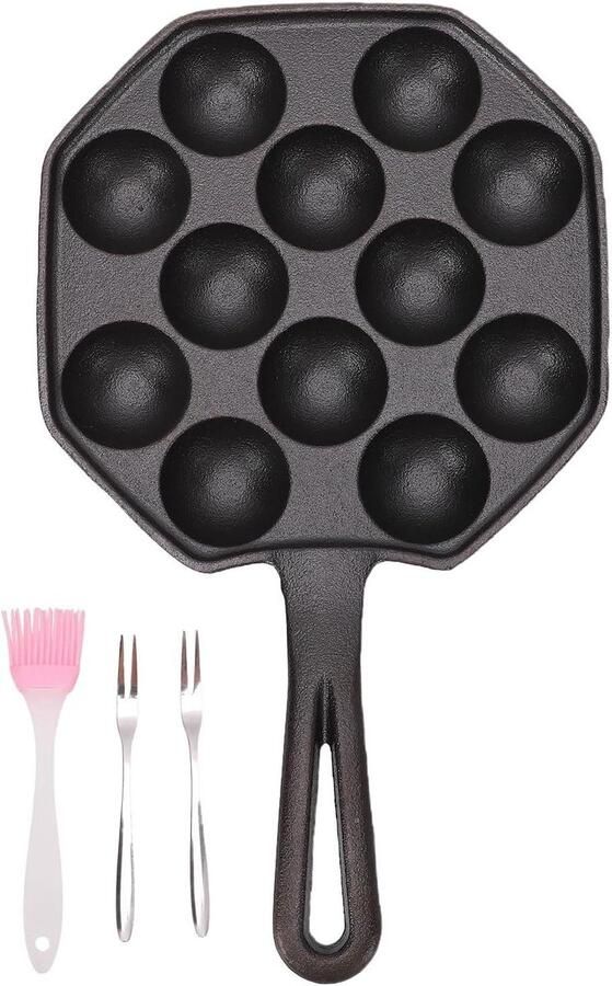 Gietijzeren Takoyaki Pan Octopusbal Maker Snacks Maken 12 Gaten Anti-aanbak 165x275cm Zwart