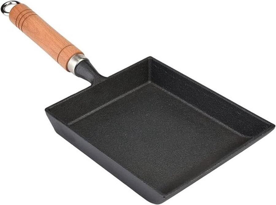 Gietijzeren Tamagoyaki Pan met Houten Handvat voor Perfecte Japanse Omeletten op Gas Halogeen en Inductie Kookplaten