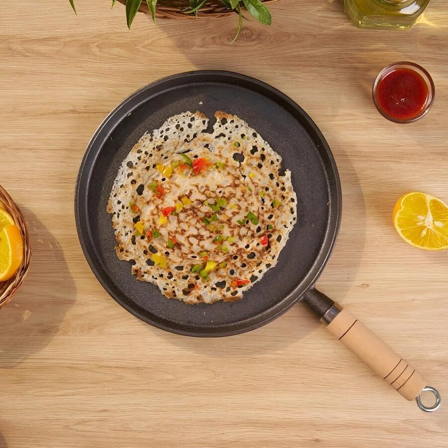 Gietijzeren Tawa Dosa Pan Traditioneel Koken Non-stick Oppervlak 24 cm Zwart