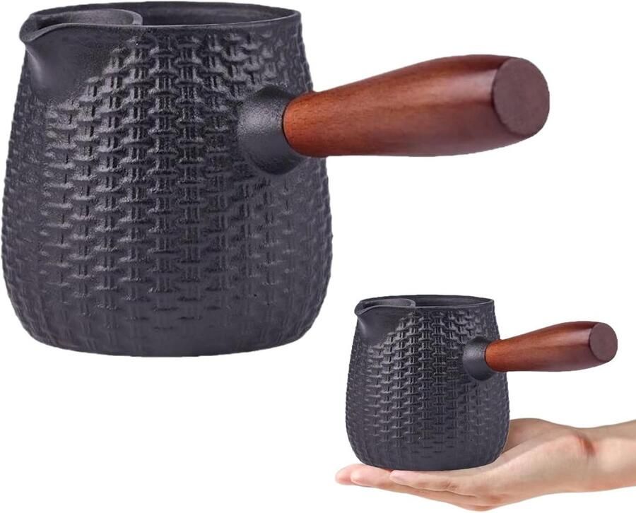 Gietijzeren Theeketel Waterkoker warmer Dranken bereiden Met houten handvat 600ml capaciteit Zwart