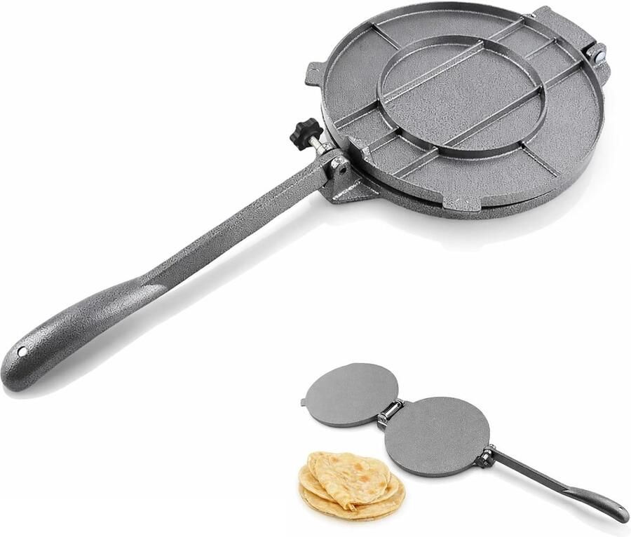 Gietijzeren Tortilla Pers en Omelet Gids Ideaal voor Taco's Roti's en Pizza's (20cm Zwart)