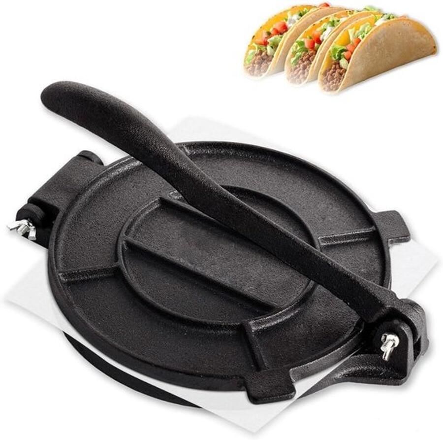 Gietijzeren Tortillapers 25 cm Verstelbare Pers voor Zelfgemaakte Tortilla's Zwart