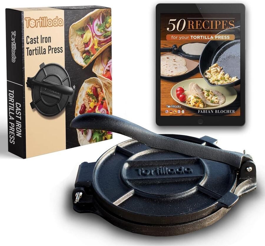 Gietijzeren Tortillapers 30 cm Universele Pers voor Tortilla's Arepas Tostones & Meer