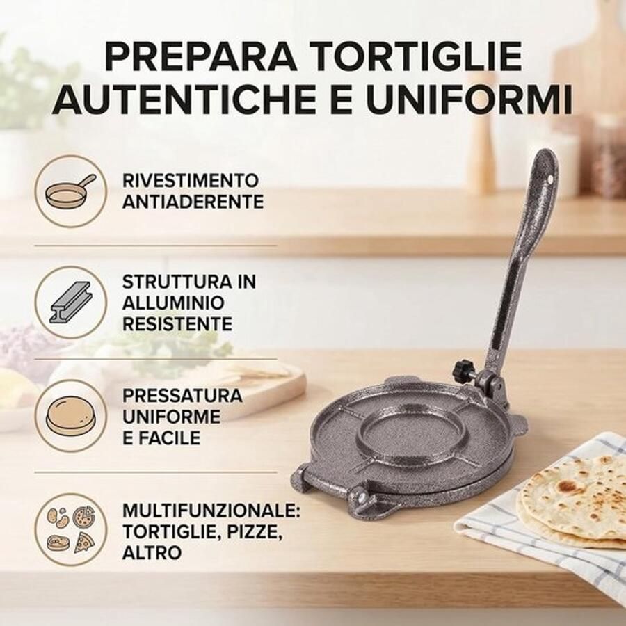 Gietijzeren tortillapers Deegpers voor quesadilla's Om zelf tortilla's te maken Met antiaanbaklaag 6.5 inch diameter Grijs