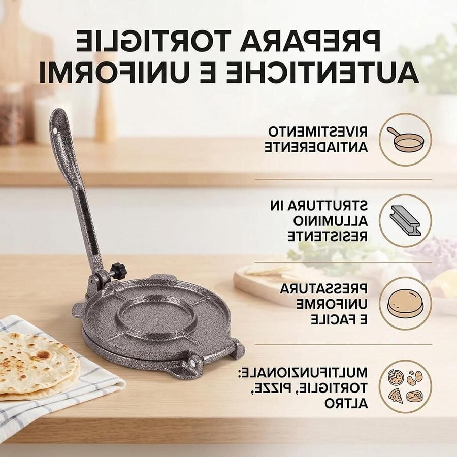 Gietijzeren Tortillapers Maak Tortillas Thuis Bakken Antiaanbaklaag 16.5 cm Diameter Grijs