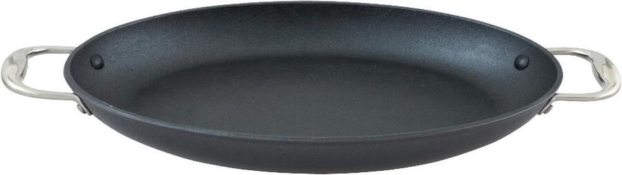 Gietijzeren Vispan Ovale Koekenpan Vis Bereiden Excalibur Anti-aanbaklaag 38x26cm Zwart
