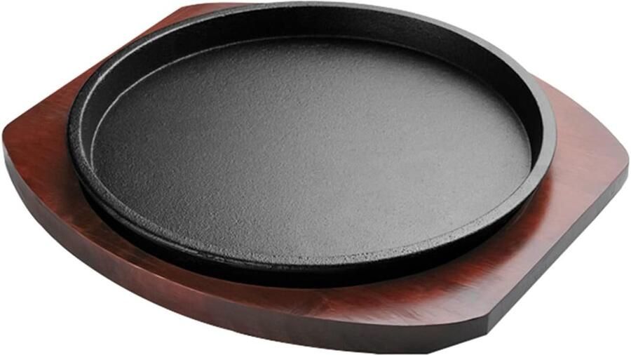 Gietijzeren Vleesbord Koekenpan Aziatisch Authentiek Koken Hittebehoud Gietijzer 22 cm Diameter Zwart
