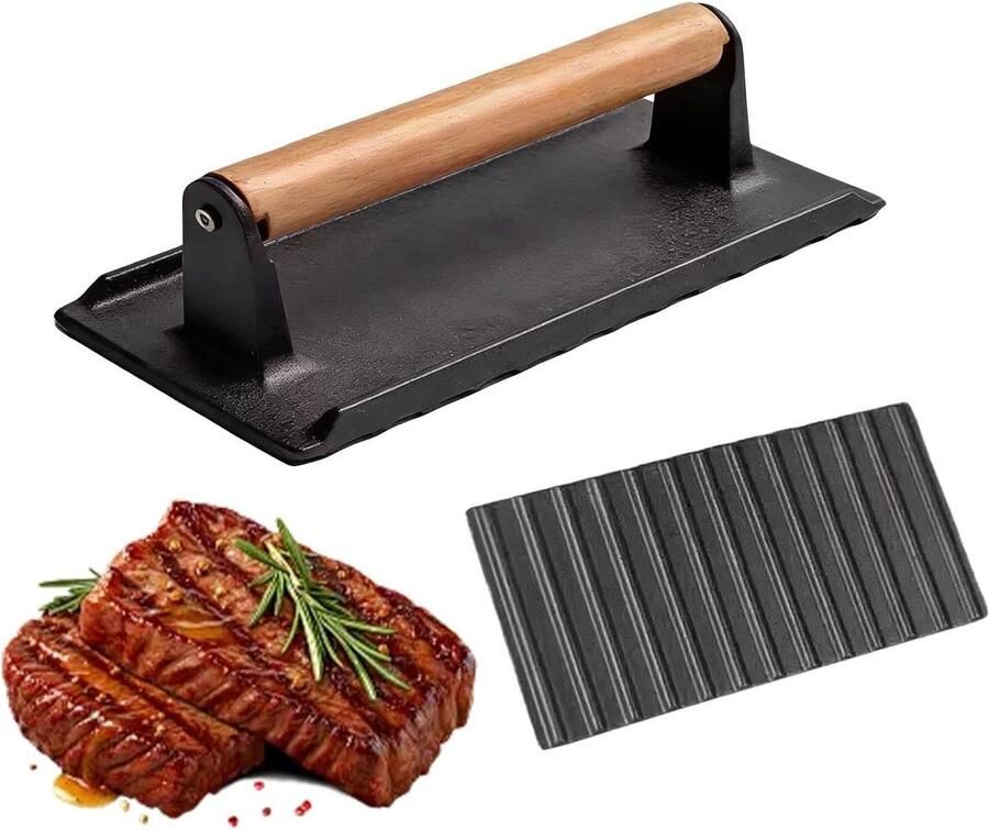Gietijzeren Vleespers Burger Pers Gegrilde Gerechten Maken Gelijkmatige Drukverdeling 16x8x8 cm Zwart