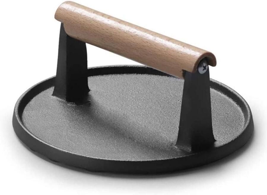 Gietijzeren Vleespers Burger Smasher Perfecte Burgers Maken Stevig Houten Handvat Ronde Grill Pers Zwart