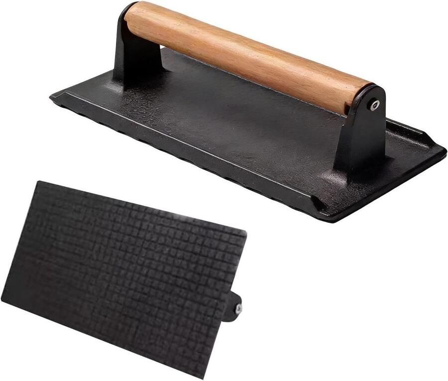 Gietijzeren Vleespers Grillpers Burgerpers Vlees Grillen Gelijkmatige Drukverdeling 16 x 8 x 8 cm Zwart