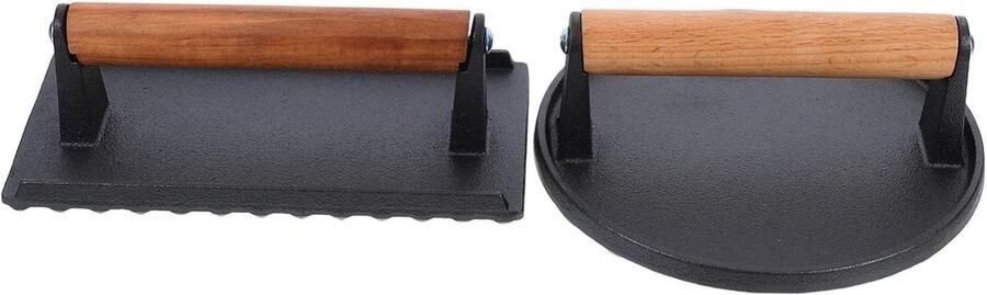 Gietijzeren Vleespers Hamburgerpers Vlees Bereiden Met Houten Handvat 20 x 10 x 6 cm Zwart - Foto 1
