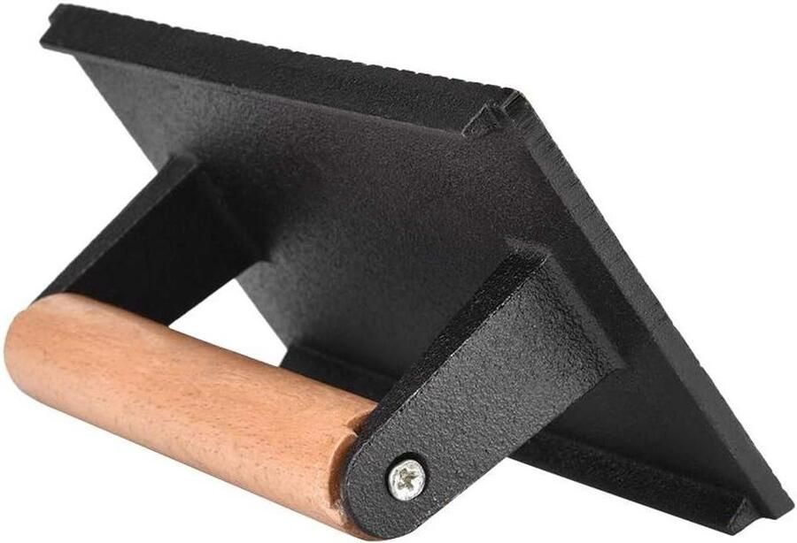 Gietijzeren Vleespers Steakgewicht Hamburgerpers Grillen en Bakken Gelijkmatige Warmteverdeling 22 x 12 x 8 cm Zwart