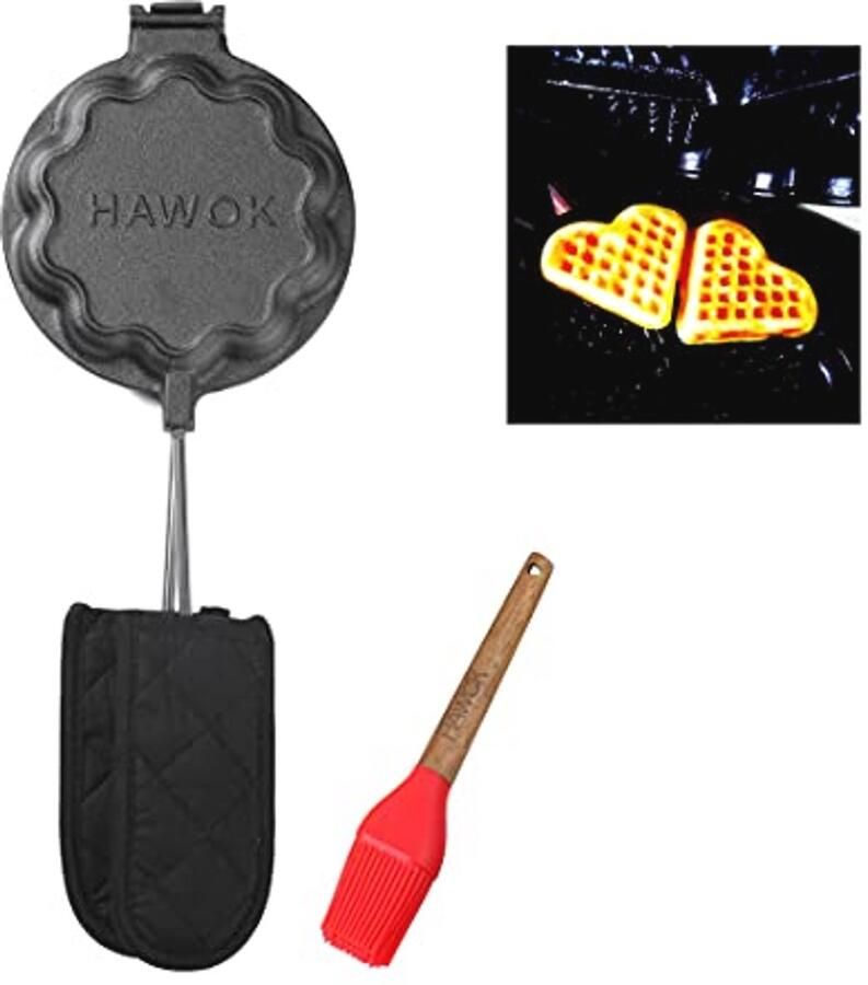 Gietijzeren Wafelijzer in Hartvorm met Handvat en Bastingkwast