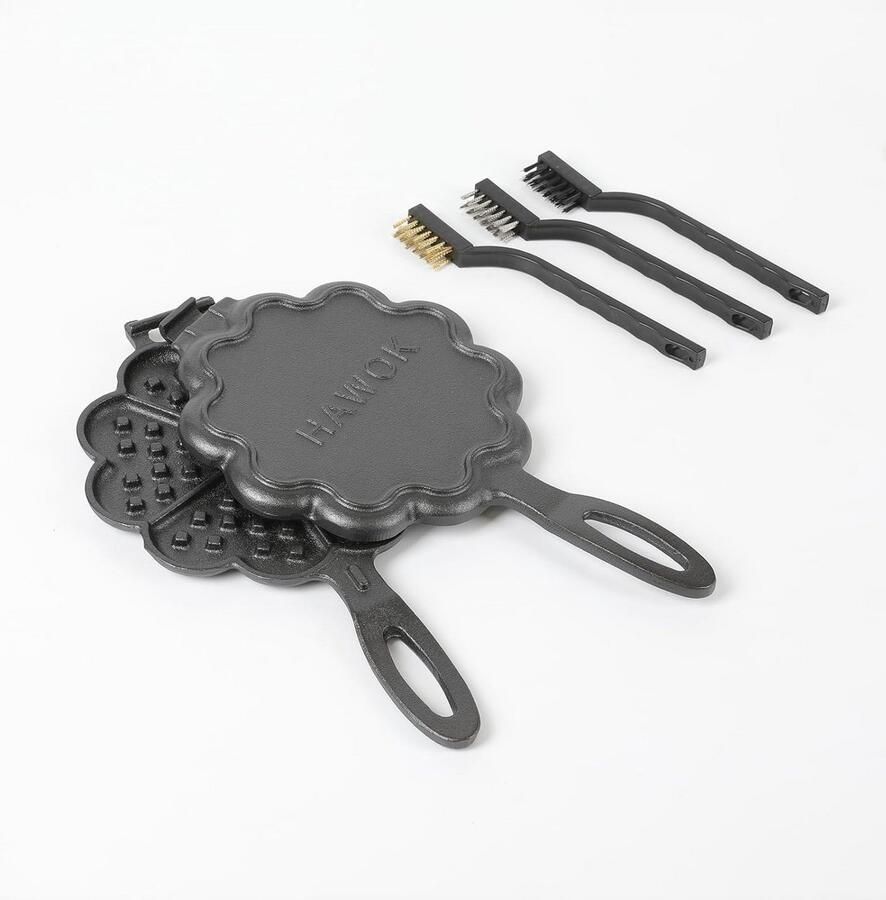 Gietijzeren Wafelijzer in Hartvorm met Handvat en Bastingkwast