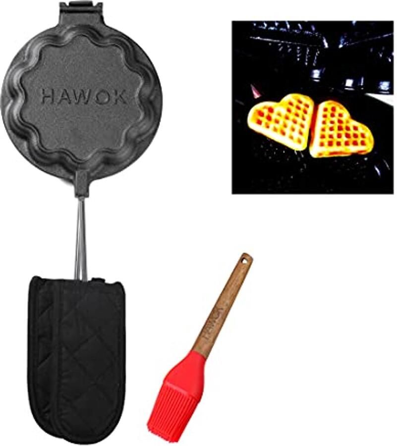 Gietijzeren Wafelijzer in Hartvorm met Handvat en Bastingkwast