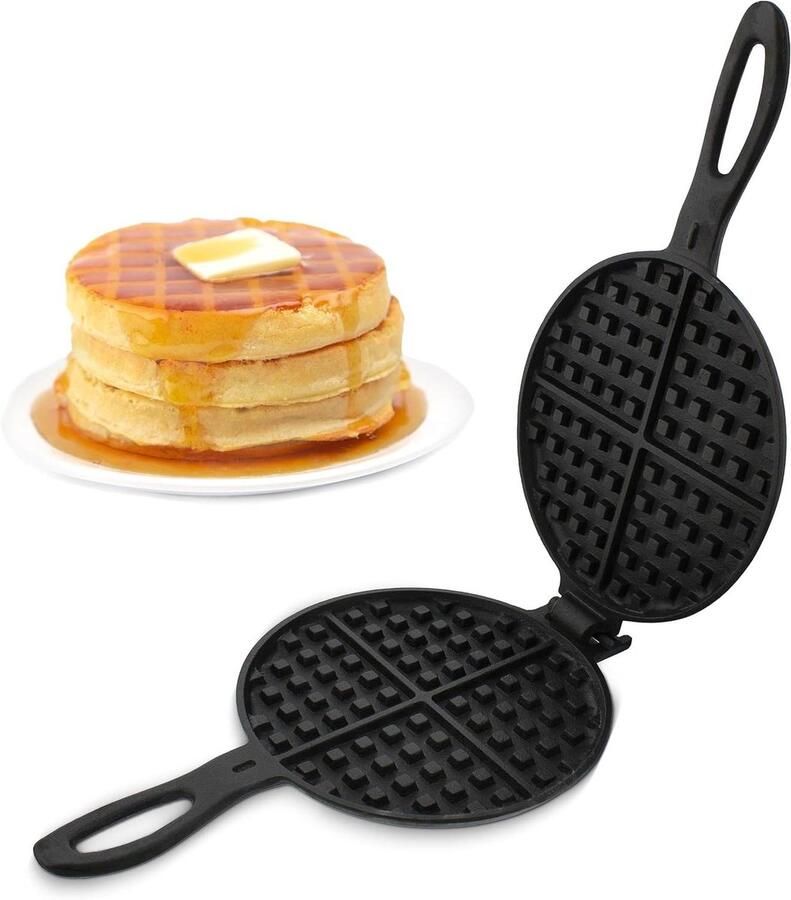 Gietijzeren Wafelijzer Pan Wafelmaker Kookgerei Ontbijt Maken Draagbaar Camping Model 29 x 18 x 3 cm