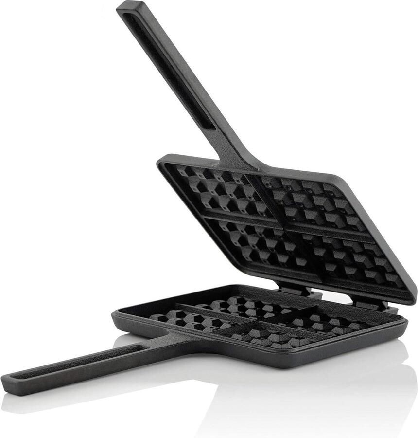 Gietijzeren Wafelijzer Sandwichijzer Dubbele Vorm Koken op Open Vuur Al Ingebrand 36 x 20 cm Zwart
