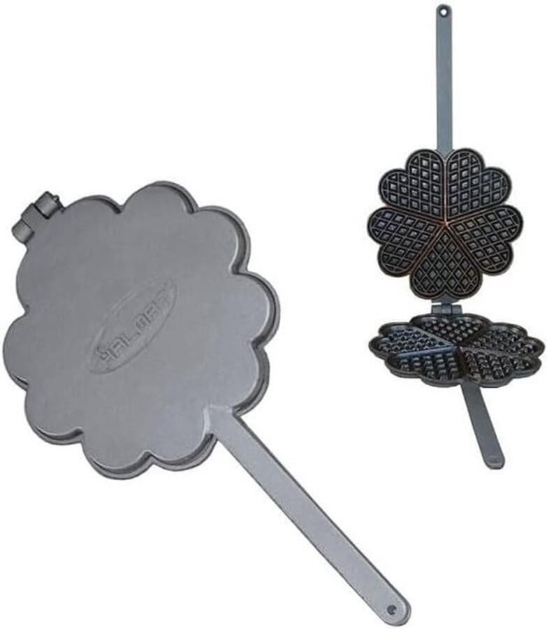 Gietijzeren wafelijzer Voor hartvormige wafels Voor bakken buiten Met draaibaar middendeel Diameter 27 cm Zwart