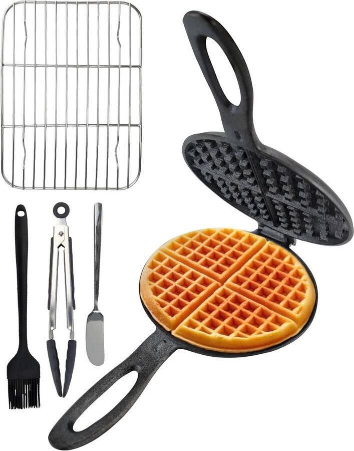 Gietijzeren Wafelijzer Wafelpan Kookplaat Wafels Bakken Duurzaam Gietijzer 40 x 25 cm Zwart