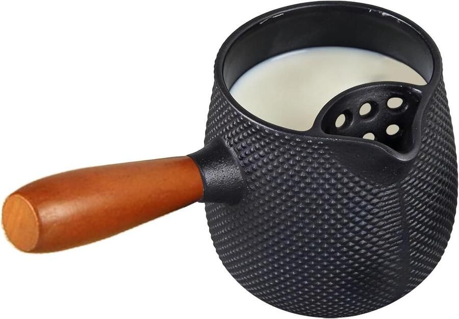 Gietijzeren waterketel Theepot kookketel Water koken Hout handvat 600 milliliter Zwart