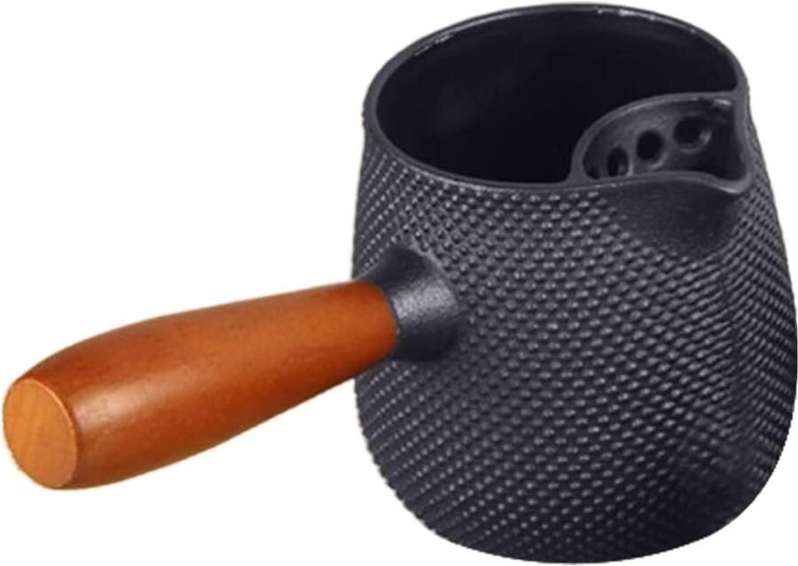 Gietijzeren Waterkoker Kookpan Theepot Dranken Bereiden Ergonomische Houten Handgreep 600 ml Zwart