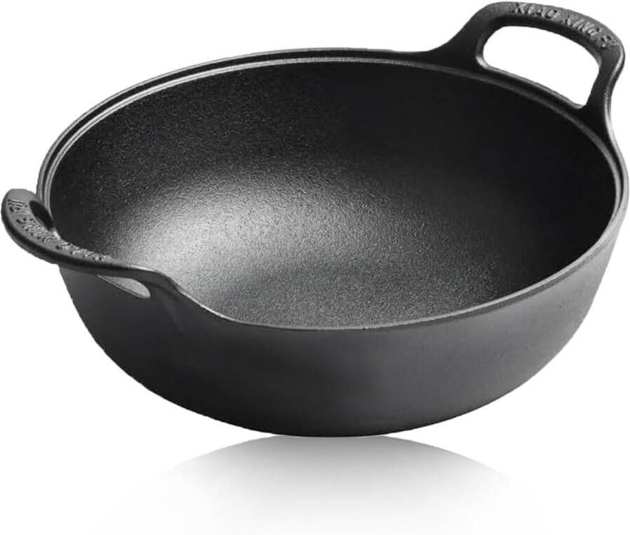 Gietijzeren Wok 30 cm Anti-stick Inductiewok met Diepe Bodem voor Koken Grillen en Stomen