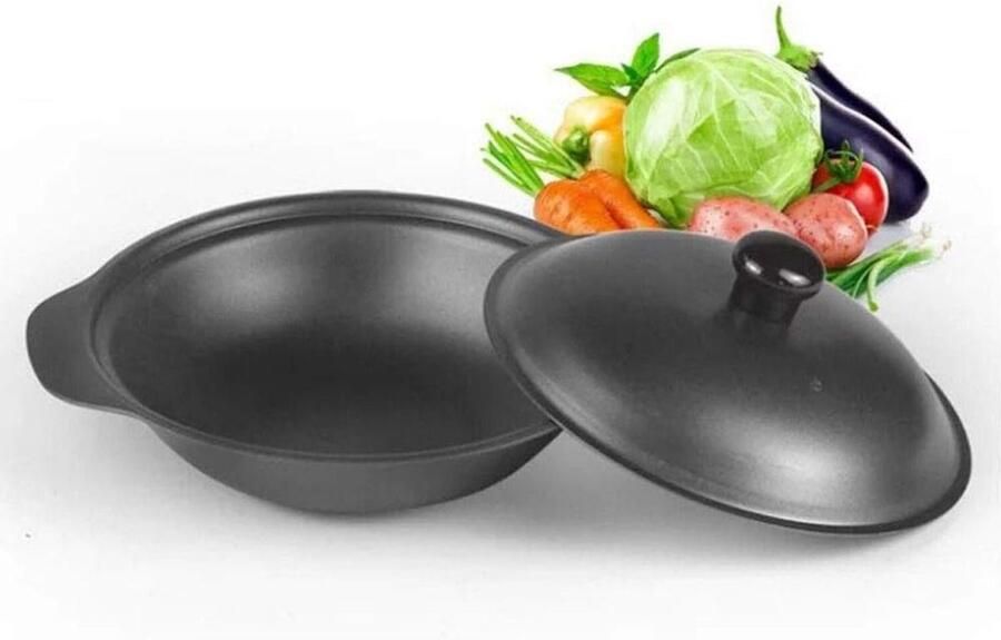 Gietijzeren Wok Antiaanbakpan Gezond Koken Universele Oven Geschikt 26 cm Zwart