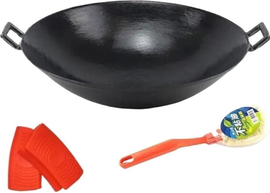 Gietijzeren Wok Chinese Braadpan Authentiek Koken Handgesmeed Ontwerp 44 cm Zwart