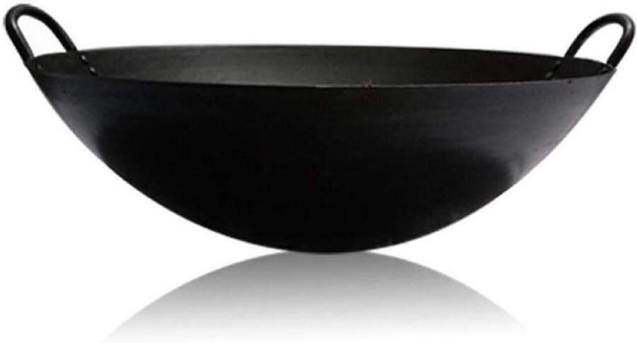 Gietijzeren Wok Dubbele Oor Pan Koken op Fornuis Ongecoat Gietijzer 40 cm Zwart