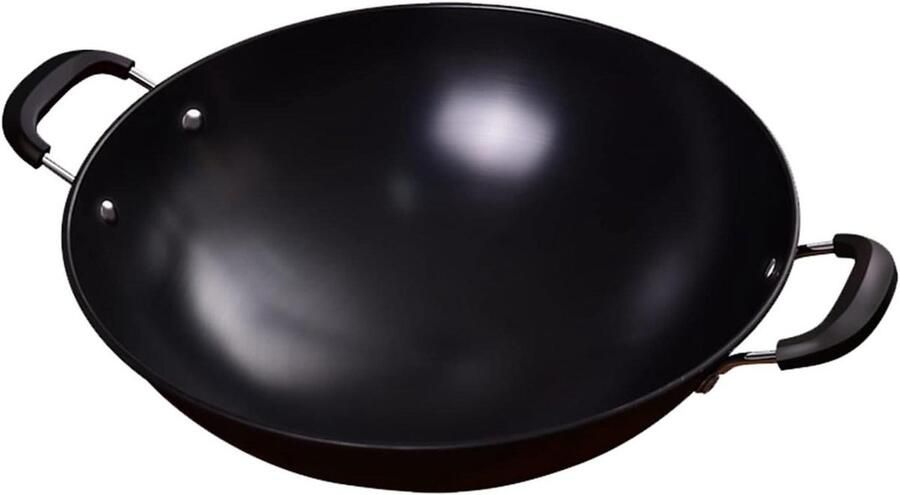 Gietijzeren Wok Grote Wokpan Koken Buiten Dubbele Oor Handgrepen 38 cm Zwart