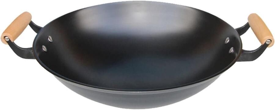 Gietijzeren Wok Grote Ijzeren Pot Traditioneel Koken Dubbel Oorhandvat 32 cm Diameter Zwart