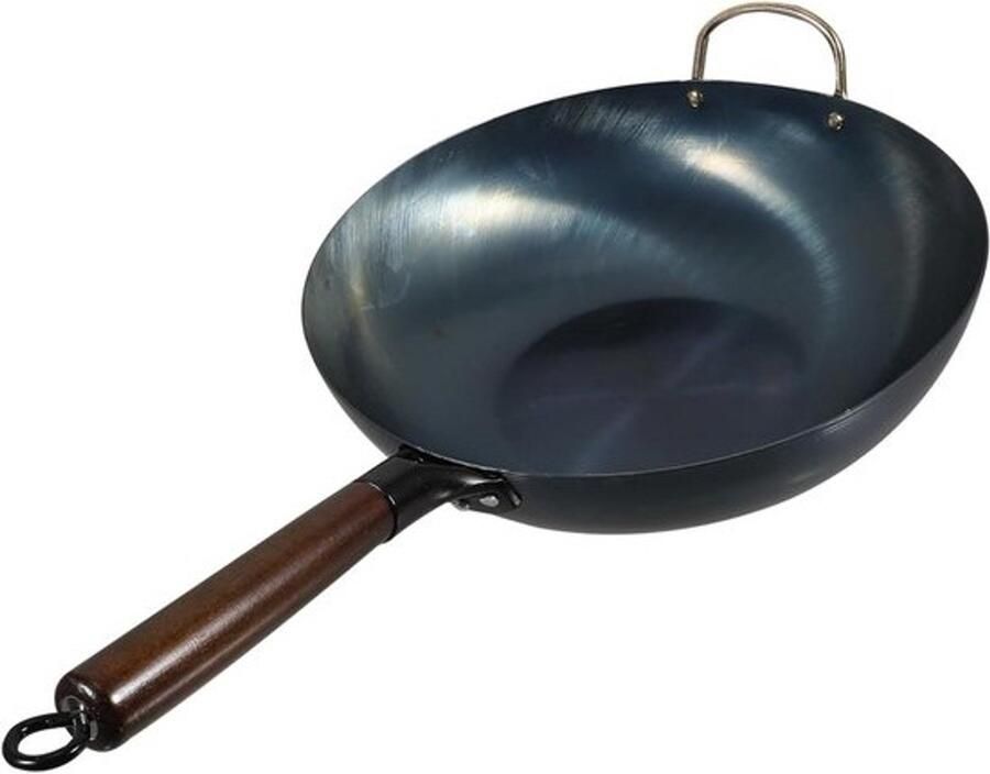 Gietijzeren wok Keukenwok en koekenpan Veelzijdig koken Platte bodem 32 cm Zwart