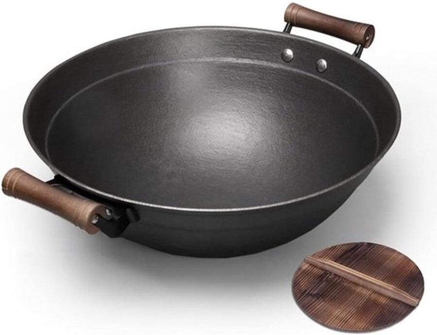 Gietijzeren Wok Koekenpan Allround Koken Handgemaakt Ontwerp 32CM Zwart