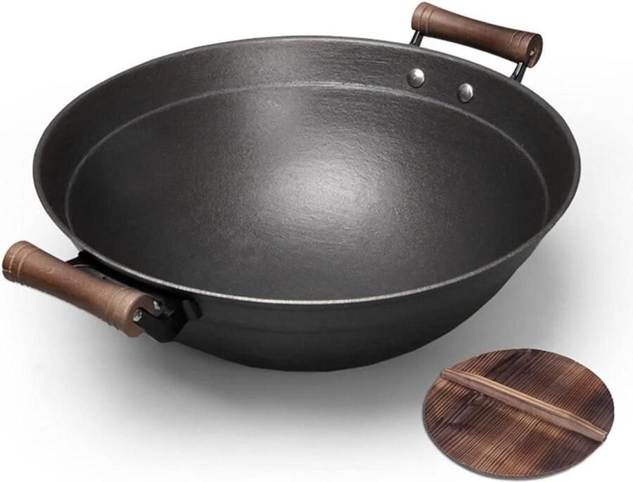 Gietijzeren Wok Koekenpan Allround Koken Handgemaakt Ontwerp 32CM Zwart