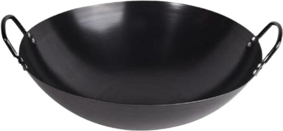 Gietijzeren Wok Koekenpan Buiten Koken Traditioneel Hamerslag 32cm Zwart